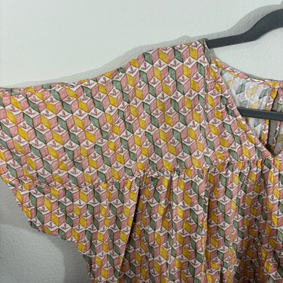 Dip Boxy Short Sleeve Cotton Blouse Sz XL Lightweight Spring Summer Pattern - Picture 4 of 8